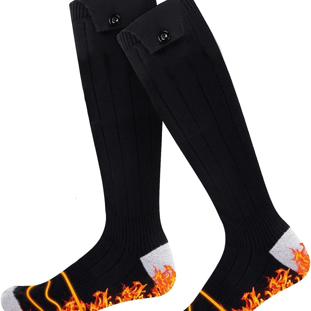 Black Heated Socks with Flame Design